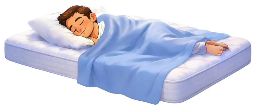 Man sleeping peacefully on Sparsh mattress floating in sky
